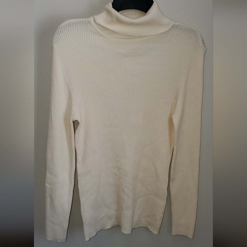 STYLE & CO PETITE CREAM RIBBED TURTLENECK SWEATER PXL